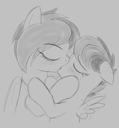 Size: 713x765 | Tagged: safe, artist:dtcx97, oc, oc:apogee, oc:delta vee, age difference, eyes closed, female, filly, filly on mare, foal, foalcon, french kiss, imported from derpibooru, incest, kissing, lesbian, mare, mare on filly, monochrome, mother and child, mother and daughter, oc only, pegasus, pony, pony on pony action, sketch, wings