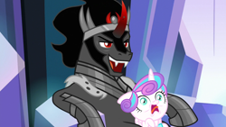 Size: 1280x720 | Tagged: semi-grimdark, suggestive, artist:xebck, princess flurry heart, adoption, age difference, alicorn, baby, baby pony, babycon, crystal empire, derp, diaper, duo, edit, edited screencap, ermahgerd, faic, female, filly, floppy ears, foal, foalcon, forced adoption, g4, go to sleep sombra, horn, implied babycon, implied foalcon, implied rape, implied sex, imported from derpibooru, king sombra, lounging, male, my little pony: friendship is magic, open mouth, pony, scared, screencap, season 9, shocked, sitting, sitting on lap, smug, stallion, the beginning of the end, the crystalling, throne, tongue out, unicorn, vector, vector edit, we are going to hell, wide eyes