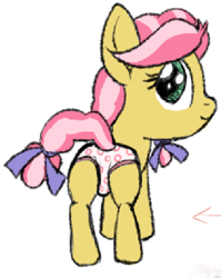Size: 552x692 | Tagged: suggestive, artist:craftycirclepony, butt, circle, clothes, cute, earth pony, female, filly, foal, foalcon, g4, imported from derpibooru, kettle corn, looking at you, looking back, looking back at you, panties, plot, pony, simple background, smiling, solo, underwear, white background
