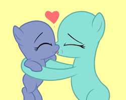 Size: 3000x2370 | Tagged: suggestive, age difference, anonymous artist, base, derpibooru exclusive, drool, drool string, earth pony, eyes closed, female, filly, foal, foalcon, french kiss, g4, high res, imported from derpibooru, kissing, lesbian, love, mare, mare on filly, passionate, pony, simple, simple background, tongue out, yellow background