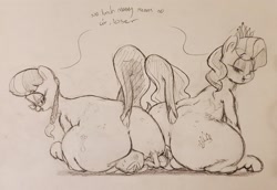 Size: 2048x1413 | Tagged: suggestive, artist:parumpi, diamond tiara, silver spoon, spike, briefs, bully, bullying, butt, clothes, dialogue, diamond buttiara, dock, dragon, dragon on pony action, earth pony, erection, faceful of ass, facesitting, facesitting on spike, female, foalcon, g4, group, huge butt, imported from derpibooru, interspecies, large butt, looking at someone, looking down, male, mare, monochrome, open mouth, pencil drawing, plot, pony, raised tail, silverbutt, sitting, sketch, tail, tenting, thighs, thunder thighs, tighty whities, traditional art, trio, underwear