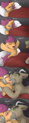 Size: 800x3400 | Tagged: suggestive, artist:kingkrail, scootaloo, series:caballeron's prize, :p, age difference, antagonist, bed, bedroom, bedroom eyes, blushing, breath, comic, cute, cutealoo, doctor caballeron, dubious consent, earth pony, eyes rolling back, female, filly, foal, foalcon, forced kiss, french kiss, g4, imported from derpibooru, kiss on the lips, kissing, licking, lidded eyes, making out, male, offscreen character, pegasus, pinned down, pinpoint eyes, pony, ship:scootalleron, shipping, sleeping, sleepy, stallion, stallion on filly, straight, stretching, stubble, surprise kiss, surprised, tired, tongue out, unshorn fetlocks, waking up, yawn