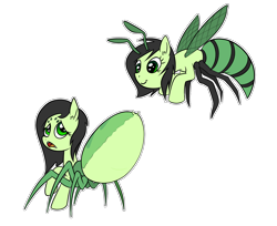 Size: 1940x1580 | Tagged: suggestive, artist:happy harvey, oc, oc:filly anon, bee pony, ear fluff, female, filly, filly on filly, flying, foal, foalcon, hunting, imminent death, imminent sex, implied oviposition, imported from derpibooru, insect wings, lesbian, looking at each other, looking at someone, monster pony, nudity, original species, phone drawing, pony, scared, simple background, smiling, species swap, spiderpony, the implications are horrible, this will end in death, transparent background, wings