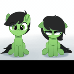 Size: 1167x1167 | Tagged: suggestive, artist:ponypretzel, oc, oc:colt anon, oc:filly anon, animated, blushing, camera pan, colt, dialogue, duo, duo male and female, earth pony, eye clipping through hair, female, filly, floppy ears, foal, foalcon, g4, gif, imminent rape, imminent sex, imported from derpibooru, male, oc only, pony, raised hoof, simple background, sitting, stomping, text, white background