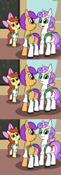 Size: 1130x3240 | Tagged: suggestive, artist:happy harvey, apple bloom, scootaloo, sweetie belle, :<, bow, butt, caught, chalkboard, clothes, comic, cute, cutie mark crusaders, ear fluff, earth pony, female, filly, foal, foalcon, g4, hair bow, imported from derpibooru, legwear, looking at each other, looking at someone, looking at you, looking back, panties, pegasus, phone drawing, plot, pony, presenting, school uniform, schoolgirl, scootabutt, shirt, shoes, skirt, skirt lift, socks, sweetie butt, talking, thigh highs, tree, underwear, unicorn, upskirt, window
