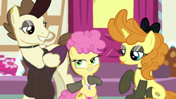 Size: 1280x720 | Tagged: suggestive, artist:anonymous, age difference, bedroom eyes, belly, bipedal, blushing, bow, bra, choker, clothes, colt, crop top bra, dyed mane, dyed wings, ear piercing, earring, earth pony, edit, edited screencap, eye contact, eyeshadow, female, fishnet stockings, foal, foalcon, g4, goth, hair bow, imported from derpibooru, jewelry, legwear, li'l cheese, looking at each other, looking at someone, looking back, makeup, male, mare, my little pony: friendship is magic, necklace, off shoulder, older, older cake twins, older pound cake, older pumpkin cake, pacifier, panties, pegasus, piercing, pony, pound cake, pumpkin cake, screencap, shirt, siblings, smiling, socks, stallion, sugarcube corner, the last problem, thigh highs, tongue out, twins, underwear, unicorn