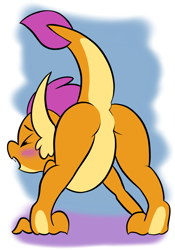 Size: 1668x2388 | Tagged: suggestive, artist:steelsoul, blushing, butt, dragon, dragonbutt, dragoness, eyes closed, fangs, featureless crotch, female, foalcon, g4, imported from derpibooru, open mouth, raised tail, rear view, smolder, smolderriere, solo, solo female, tail, yawn