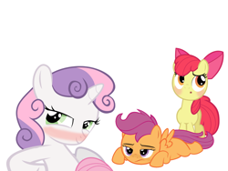Size: 1600x1200 | Tagged: suggestive, artist:doggypie, apple bloom, fluttershy, scootaloo, sweetie belle, blushing, bored, cutie mark crusaders, earth pony, female, filly, foal, foalcon, g4, implied blowjob, implied foalcon, implied futa, implied oral, implied sex, imported from derpibooru, pegasus, pony, unicorn, waiting