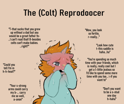 Size: 1200x1006 | Tagged: suggestive, artist:cold-blooded-twilight, anxious, blushing, blushing profusely, colt, foal, foalcon, g4, ideal gf, implied anon, implied gay, implied interspecies, imported from derpibooru, male, meme, offscreen character, open mouth, pony, snips, solo, solo male, sweat, teary eyes, unicorn