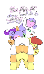 Size: 1000x1666 | Tagged: suggestive, artist:happy harvey, apple bloom, scootaloo, sweetie belle, oc, oc:anon, alternate version, bloom butt, blushing, booty mark crusaders, butt, colored pupils, cutie mark crusaders, dialogue, dock, earth pony, featureless crotch, female, filly, filly pred, foal, foalcon, g4, imminent vore, implied vore, imported from derpibooru, levitation, looking at you, looking back, looking back at you, macro, magic, micro, open mouth, pegasus, phone drawing, pile, plot, plot pile, pony, pony pile, pony stacking, raised tail, scootabutt, shipping, smiling, stack, sweetie butt, tail, telekinesis, this will end in vore, tower of pony, unicorn