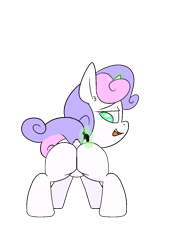 Size: 950x1356 | Tagged: suggestive, artist:happy harvey, sweetie belle, oc, oc:anon, alternate version, ass up, blushing, butt, colored pupils, dock, female, filly, foal, foalcon, g4, human, imminent sex, imminent vore, imported from derpibooru, looking back, macro, magic, micro, phone drawing, plot, pony, raised tail, simple background, size difference, sweetie butt, tail, transparent background, unicorn