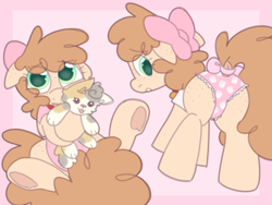 Size: 800x600 | Tagged: suggestive, artist:pubby, oc, oc:pudge, bow, clothes, collar, cute, dock, earth pony, female, filly, foal, foalcon, freckles, frog (hoof), hair bow, imported from derpibooru, oc only, panties, plushie, pony, solo, tail, tail bow, underhoof, underwear