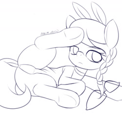Size: 1800x1800 | Tagged: suggestive, artist:an-m, silver spoon, bunny suit, butt, clothes, earth pony, female, filly, foal, foalcon, g4, glasses, glasses off, imported from derpibooru, looking at you, lying down, monochrome, on side, plot, pony, spread legs, spreading, underhoof