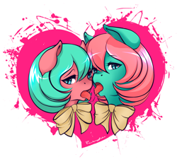 Size: 1280x1186 | Tagged: suggestive, artist:rainbowsaliva, after kiss, baby, baby cuddles, baby half note, baby hawwlf note, baby pony, bowtie, bust, cuddlebetes, cuddlenote, drool, earth pony, female, filly, foal, foalcon, g1, head, heart, heart eyes, imported from derpibooru, kissing, lesbian, licking, pony, shipping, tongue out, wingding eyes