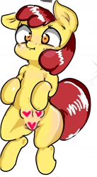 Size: 784x1434 | Tagged: suggestive, artist:ei low, apple bloom, belly button, censored, crotchboobs, earth pony, female, filly, foal, foalcon, g4, heart, heart eyes, imported from derpibooru, nudity, pony, solo, solo female, wingding eyes