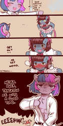 Size: 840x1681 | Tagged: suggestive, artist:cold-blooded-twilight, twilight sparkle, oc, oc:bitterpill, arm hooves, blushing, clothes, cold blooded twilight, colt, comic, crossdressing, dialogue, dress, eyes closed, female, foal, foalcon, g4, get weird, imminent incest, imminent sex, imported from derpibooru, male, mare, meme, open mouth, ponified meme, semi-anthro, suggestive dialogue