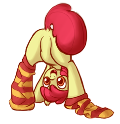 Size: 1494x1538 | Tagged: suggestive, artist:sharpy, apple bloom, butt, clothes, color edit, colored, earth pony, edit, featureless crotch, female, filly, foal, foalcon, g4, imported from derpibooru, monochrome, plot, pony, simple background, socks, solo, solo female, striped socks, white background