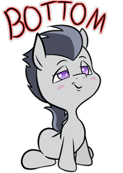 Size: 1000x1414 | Tagged: suggestive, artist:happy harvey, blushing, bottom, colored pupils, colt, foal, foalcon, g4, gay, imported from derpibooru, lidded eyes, male, missing wing, pegasus, phone drawing, pony, raised tail, rumble, simple background, sitting, tail, transparent background