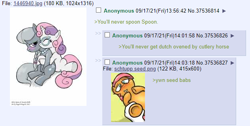 Size: 633x320 | Tagged: suggestive, artist:angel-wing101, artist:pokehidden, babs seed, silver spoon, sweetie belle, /mlp/, 4chan, blood, blushing, commission, cropped porn, cuddling, defloration, earth pony, edit, eyes closed, female, filly, foal, foalcon, g4, glasses, hug, human, human on pony action, implied farting, imported from derpibooru, interspecies, lesbian, looking back, lying down, male, never change /mlp/, nudity, on back, pony, ship:silverbelle, shipping, shitposting, silver spooning, simple background, spooning, straight, underhoof, unicorn, virgin, watermark, white background