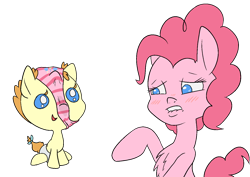 Size: 1414x1000 | Tagged: suggestive, artist:happy harvey, pinkie pie, babycon, blushing, bow, chest fluff, clothes, colored pupils, cutie mark, cutie mark on clothes, cutie mark underwear, diaper, foalcon, g4, imported from derpibooru, lidded eyes, lip bite, looking down, open mouth, panties, panties on head, phone drawing, pink underwear, pumpkin cake, simple background, sitting, smiling, striped underwear, tail bow, transparent background, underwear, wet panties, wet spot