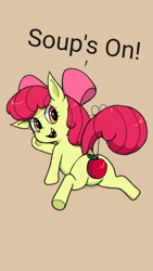 Size: 960x1707 | Tagged: suggestive, artist:howl echoes, apple bloom, alternate version, apple, earth pony, female, filly, foal, foalcon, food, g4, imported from derpibooru, pony, solo, text