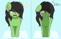 Size: 2849x1839 | Tagged: suggestive, artist:czu, oc, oc:filly anon, 2 panel comic, angry, blushing, comic, critical error, dialogue, earth pony, female, filly, foal, foalcon, imminent sex, imported from derpibooru, oc only, open mouth, phallic shadow, pony, sweat