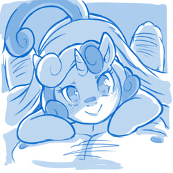 Size: 1200x1200 | Tagged: suggestive, artist:cold-blooded-twilight, sweetie belle, ass up, bed, bedroom eyes, blushing, chest hair, face down ass up, female, female focus, female on male, filly, filly on human male, foal, foalcon, g4, heart, heart eyes, human, human on pony action, imported from derpibooru, in bed, interspecies, looking at you, male, male pov, monochrome, nipples, nudity, offscreen character, offscreen male, on top, pony, pov, raised tail, sheet, sketch, smiling, solo focus, spread legs, spreading, straight, tail, unicorn, wingding eyes