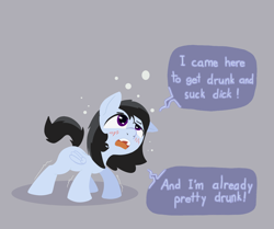 Size: 1480x1235 | Tagged: suggestive, artist:happy harvey, blushing, colt, dialogue, drunk, edit, foal, foalcon, g4, gay, imported from derpibooru, looking up, male, open mouth, pegasus, phone drawing, pony, propositioning, raised tail, rumble, solo, tail, underaged drinking, vulgar