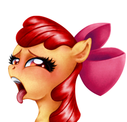 Size: 690x660 | Tagged: suggestive, artist:jaxonian, apple bloom, ahegao, blushing, bust, earth pony, emoji, female, filly, foal, foalcon, g4, imported from derpibooru, mawshot, open mouth, pony, portrait, solo, tongue out