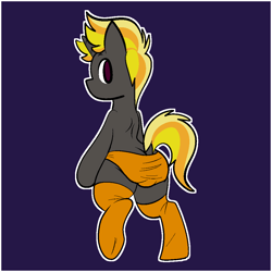 Size: 1000x1000 | Tagged: suggestive, artist:vodkamewtwoni, oc, clothes, colt, commission, foal, foalcon, imported from derpibooru, legwear, looking back, male, oc only, panties, pony, socks, solo, stockings, thigh highs, underwear, unicorn, ych result
