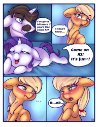 Size: 1700x2200 | Tagged: suggestive, artist:lildooks, applejack, rarity, comic:movie night, ..., age difference, big dom small sub, blushing, comic, earth pony, father and child, father and daughter, female, filly, filly rarity, foal, foalcon, g4, heart, heart eyes, hondo flanks, implied foalcon, imported from derpibooru, incest, infidelity, male, pony, raricest, ship:rariflanks, speech bubble, stallion, stallion on filly, straight, unshorn fetlocks, wingding eyes, younger