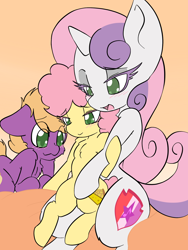 Size: 1536x2048 | Tagged: suggestive, artist:steelsoul, sweetie belle, :3, age difference, blushing, chest fluff, colored pupils, colt, earth pony, female, floppy ears, foal, foalcon, g4, gradient background, imported from derpibooru, leg fluff, li'l cheese, lidded eyes, little mac, lucky bastard, male, mare, mare on colt, my little pony: friendship is magic, older, older sweetie belle, pony, shoulder fluff, simple background, sitting, smiling, straight, the last problem, voyeurism, wavy mouth, yellow background