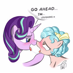 Size: 2920x2920 | Tagged: suggestive, starlight glimmer, after kiss, age difference, ahegao, anonymous artist, bedroom eyes, blushing, color edit, colored, cozy glow, drool, drool string, edit, female, females only, filly, foal, foalcon, g4, high res, implied foalcon, imported from derpibooru, kissing, lesbian, looking at each other, mare, open mouth, pegasus, pony, ship:cozyglimmer, shipping, starlight is a foal fiddler, that is one troubled filly, tongue out, unicorn