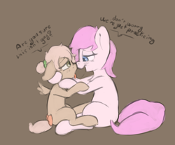 Size: 3908x3232 | Tagged: suggestive, artist:php197, oc, oc:kayla, oc:mary jane, after kiss, age difference, bow, dialogue, drool, drool string, duo, earth pony, female, filly, foal, foalcon, hair bun, high res, imported from derpibooru, kissing, lesbian, mare, oc x oc, pegasus, pony, ship:kayry, shipping, tail bow, text, tongue out