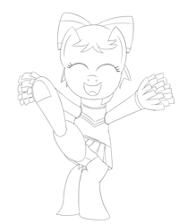 Size: 2000x2500 | Tagged: suggestive, artist:unsavorydom, bow, cheering, cheerleader, cheerleader outfit, clothes, cute, diapeaches, earth pony, excited, eyes closed, female, filly, foal, foalcon, g4, happy, happy eyes closed, high kick, high res, imported from derpibooru, monochrome, my little pony: friendship is magic, panties, panty shot, peach fuzz, pleated skirt, pom pom, pony, self exposure, simple background, skirt, smoltober, solo, solo female, the cart before the ponies, underwear, upskirt, white background