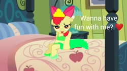 Size: 1920x1080 | Tagged: suggestive, artist:angrymetal, apple bloom, 1000 hours in ms paint, bedroom eyes, crown, earth pony, empress, empress bloom, female, flirting, foalcon, g4, heart, high heels, implied sex, imported from derpibooru, jewelry, pony, regalia, seductive, shoes