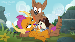 Size: 8000x4500 | Tagged: suggestive, artist:metalhead97, bestiality, collar, commission, dog, dragon, dragon dog smolder, drool, face licking, female, femsub, foalcon, g4, imported from derpibooru, interspecies, kissing, licking, making out, multiple heads, nudity, open mouth, orthros, salivating, show accurate, smolder, smolthros, softcore, spread legs, spread toes, submissive, sweet feather sanctuary, tongue out, two heads