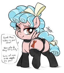 Size: 1122x1269 | Tagged: suggestive, artist:zajice, bow, butt, choker, clothes, cozy glow, cozy glutes, dialogue, ear fluff, edit, female, filly, foal, foalcon, freckles, g4, hair bow, imported from derpibooru, legwear, lifted leg, lingerie, looking back, panties, pegasus, plot, pony, presenting, question, simple background, solo, solo female, speech bubble, stockings, tail bow, thigh highs, transparent background, underwear