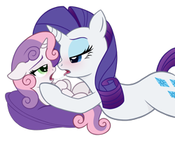 Size: 1327x1066 | Tagged: suggestive, artist:deserter, artist:lockerobster, editor:deserter, rarity, sweetie belle, after kiss, age difference, bedroom eyes, belle sisters, blushing, color edit, colored, drool, drool string, edit, eye contact, female, filly, foal, foalcon, g4, imported from derpibooru, incest, kissing, lesbian, looking at each other, mare, mare on filly, pony, raricest, ship:raribelle, shipping, show accurate, show accurate porn, siblings, simple background, sisters, transparent background