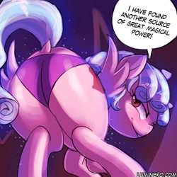 Size: 750x750 | Tagged: suggestive, artist:lumineko, alternate version, butt, clothes, cozy glow, cozy glutes, dialogue, dock, female, filly, foal, foalcon, g4, imported from derpibooru, looking back, my little pony: friendship is magic, panties, pegasus, plot, pony, smiling, solo, solo female, the summer sun setback, underwear