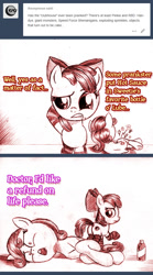 Size: 540x974 | Tagged: suggestive, artist:jaxonian, apple bloom, sweetie belle, ask fapplebloom, ask fapplebloom 3, butt, clothes, earth pony, fapplebloom, female, filly, foal, foalcon, funny, g4, horn, hot sauce, imported from derpibooru, lube, pain, plot, pony, prank, socks, striped socks, sweetie butt, this ended in pain, traditional art, tumblr, unicorn