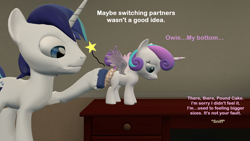 Size: 1920x1080 | Tagged: suggestive, artist:papadragon69, princess flurry heart, shining armor, 3d, aftersex, alicorn, baby, baby pony, babycon, bad idea, fail, foalcon, g4, ice pack, implied babycon, implied foalcon, implied incest, implied pound cake, implied princess cadance, implied small penis, imported from derpibooru, literal butthurt, male, nudity, ouch, pain star, pony, source filmmaker, stallion, switch, unicorn