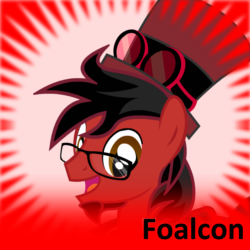 Size: 250x250 | Tagged: safe, oc, oc:toonkriticy2k, artist needed, bust, derpibooru, drama, edit, foalcon, glasses, goggles, hat, implied foalcon, imported from derpibooru, meta, oc only, pegasus, pony, red and black oc, smiling, solo, spoilered image joke, toongate, top hat, we are going to hell