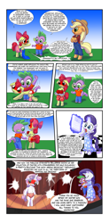 Size: 2050x4176 | Tagged: suggestive, artist:avionscreator, artist:warpwarp1929, apple bloom, applejack, rarity, spike, sweetie belle, apple print underwear, apple underwear, bipedal, bloomers, blushing, blushing profusely, butt, clothed male nude female, clothes, comic, degradation, dragon, earth pony, embarrassed, embarrassed underwear exposure, exposed, female, foalcon, frilly underwear, g4, humiliation, imported from derpibooru, male, over the knee, overalls, partial nudity, plot, pony, public humiliation, punishment, red underwear, semi-anthro, ship:sparity, shipping, spanking, straight, strawberry underwear, straweetie bellerries, sweetie blush, topless, torn clothes, underwear, unicorn
