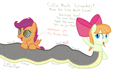 Size: 1200x800 | Tagged: suggestive, artist:mightyshockwave, scootaloo, oc, oc:princess mesma, abdominal bulge, accessory theft, bloomprey, digestion, fetish, foalcon, forked tongue, g4, implied apple bloom, implied death, implied sweetie belle, imported from derpibooru, kaa eyes, lamia, mind control, original species, pegasus, pony, preybloom, snake pony, stomach noise, sweetieprey, vore