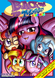 Size: 1860x2622 | Tagged: suggestive, artist:anibaruthecat, starlight glimmer, twilight sparkle, alicorn, comic cover, counterparts, female, filly, foal, foalcon, g4, implied foalcon, imported from derpibooru, magical quintet, moondancer, patreon, pony, sunset shimmer, teaser, trixie, twilight is a foal fiddler, twilight's counterparts