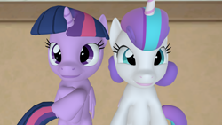 Size: 1920x1080 | Tagged: suggestive, artist:papadragon69, princess flurry heart, twilight sparkle, 3d, afterglow, aftersex, age regression, alicorn, aunt and niece, baby, baby pony, babycon, bed, bedroom eyes, dialogue, female, filly, filly twilight sparkle, foal, foalcon, g4, implied foalcon, implied pound cake, imported from derpibooru, incest, lesbian, on back, open mouth, pony, ship:flurrylight, source filmmaker, talking, twilight is a foal fiddler, younger