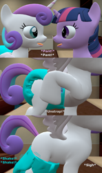 Size: 1920x3240 | Tagged: suggestive, artist:papadragon69, princess flurry heart, twilight sparkle, 3d, age regression, alicorn, baby, baby pony, babycon, bed, bedroom eyes, comic, dialogue, diaper, diaper pulled down, drool, drool string, female, filly, filly twilight sparkle, flank, foal, foalcon, french kiss, g4, implied sex, imported from derpibooru, incest, kissing, lesbian, looking at each other, my little pony: friendship is magic, open mouth, panting, pony, removing diaper, ship:flurrylight, sound effects, source filmmaker, spread wings, taking off diaper, talking, tongue out, twilight is a foal fiddler, undressing, wingboner, wings, younger