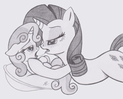 Size: 1327x1066 | Tagged: suggestive, artist:lockerobster, rarity, sweetie belle, after kiss, bedroom eyes, belle sisters, blushing, drool, drool string, female, filly, foal, foalcon, g4, imported from derpibooru, incest, kissing, lesbian, mare, monochrome, pony, raricest, ship:raribelle, shipping, siblings, sisters, traditional art, unicorn