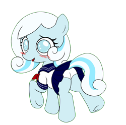 Size: 1404x1395 | Tagged: suggestive, artist:sternnightguard, editor:astroboy84, oc, oc:snowdrop, blind, blushing, boyshorts, butt, clothes, cute, earth pony, earth pony oc, edit, female, filly, foal, foalcon, hooves, imported from derpibooru, looking back, no pupils, oc only, panties, pleated skirt, plot, pony, raised hoof, render, school uniform, simple background, skirt, skirt lift, snowdrop (animation), solo, solo female, transparent background, underhoof, underwear, underwear edit, upskirt, vector, white panties, white underwear